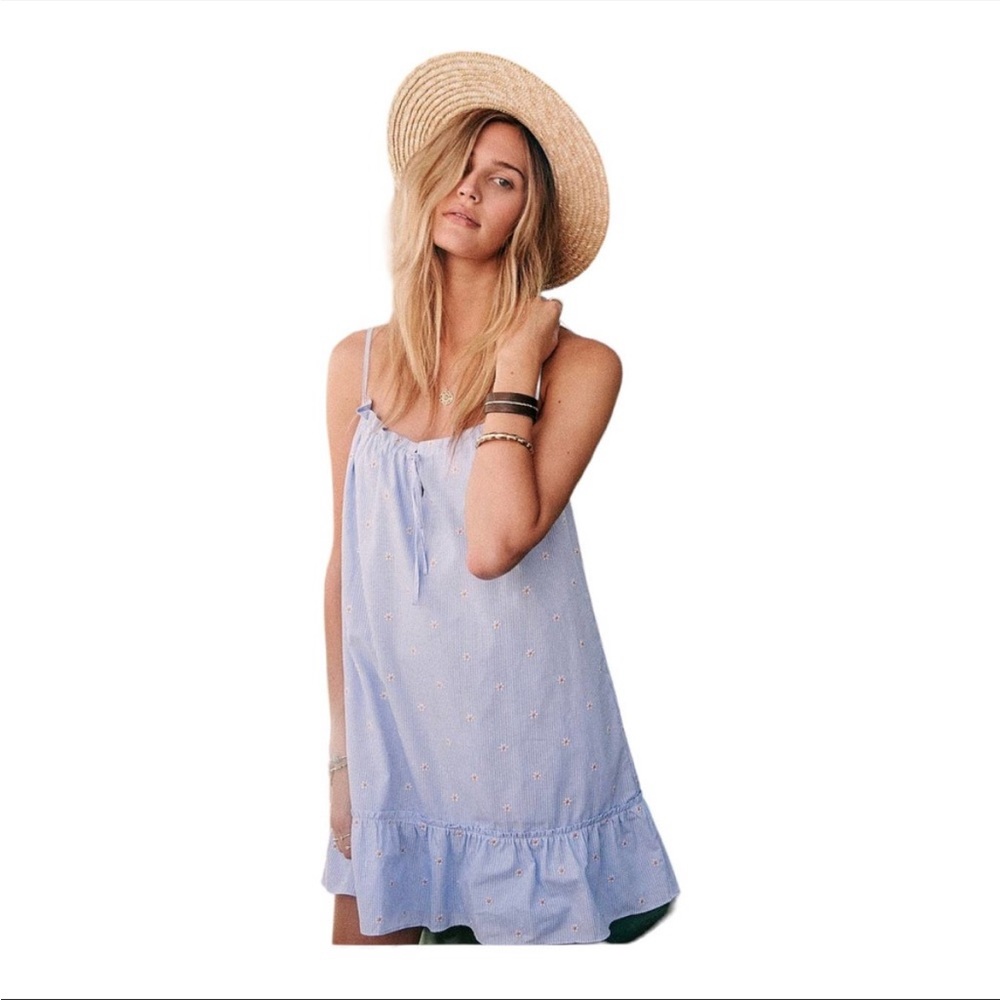 NWT Sezane Robe Sido Blue Floral Summer Dress Size 4/36